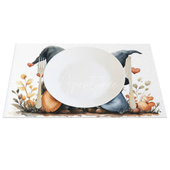 Aperturee - Aperturee Hugging Gnome Blue Hat Set of 4 Placemats Happy Couple Valentine Decoration Cute Heart Dining Table Mat