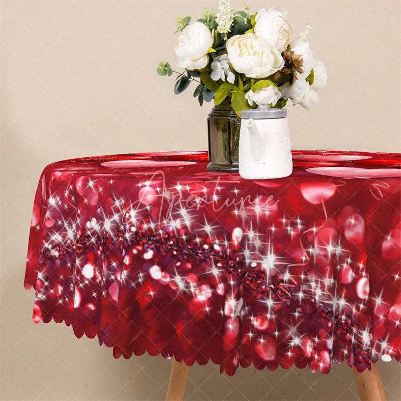 Aperturee - Aperturee I Love You Heart Round Tablecloth Red Glitter Sparkle Pattern Table Cover for Valentine
