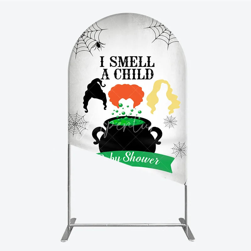 Aperturee - Aperturee I Smell a Child Halloween Baby Shower Arch Backdrop Hocus Pocus Inspired Witch Sisters A Baby is Brewing Decor
