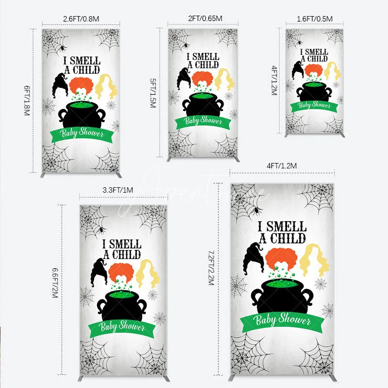 Aperturee - Aperturee I Smell a Child Halloween Baby Shower Rectangle Backdrop Hocus Pocus Inspired Witch Sisters A Baby is Brewing Decor