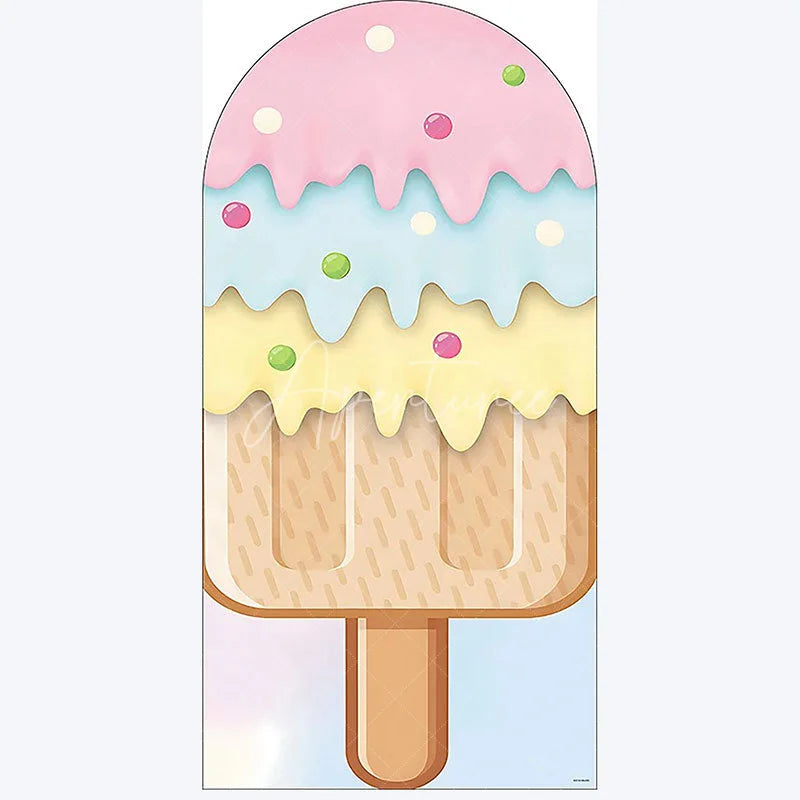 Aperturee - Aperturee Ice Cream Dessert Birthday Backdrop Sweet Candy Themed Arch Decor Fun Party Photo Booth for Girls