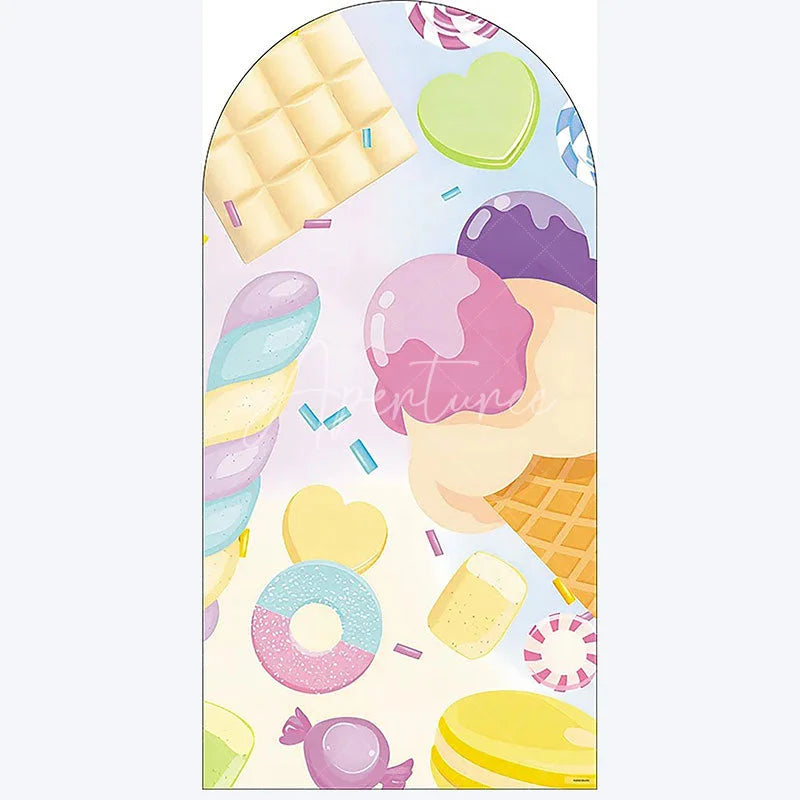 Aperturee - Aperturee Ice Cream Dessert Birthday Backdrop Sweet Candy Themed Arch Decor Fun Party Photo Booth for Girls