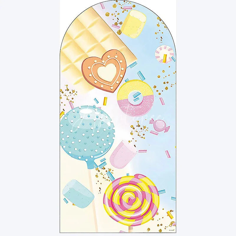 Aperturee - Aperturee Ice Cream Dessert Birthday Backdrop Sweet Candy Themed Arch Decor Fun Party Photo Booth for Girls