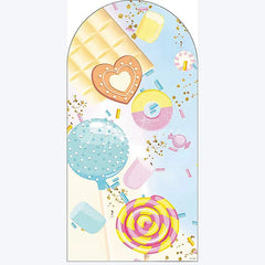 Aperturee - Aperturee Ice Cream Dessert Birthday Backdrop Sweet Candy Themed Arch Decor Fun Party Photo Booth for Girls