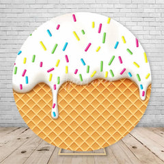 Aperturee - Aperturee Ice Cream Round Backdrop Colorful Sprinkles Waffle Cone Birthday Party Decor Sweet Dessert Background