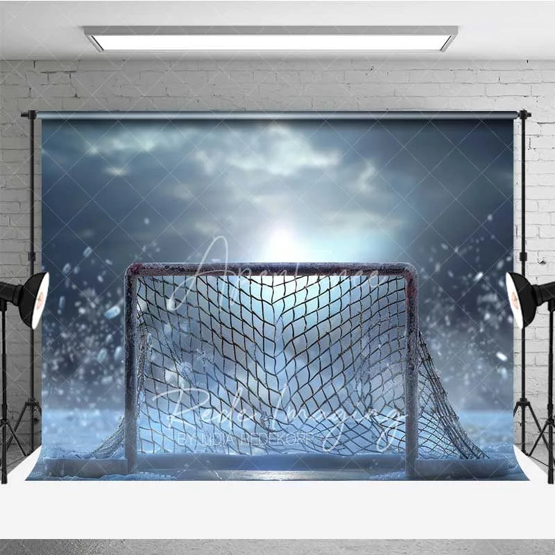 Aperturee - Aperturee Ice Hockey Goal Net Sports Photography Backdrop Winter Frozen Rink Puck Dust Competition Background