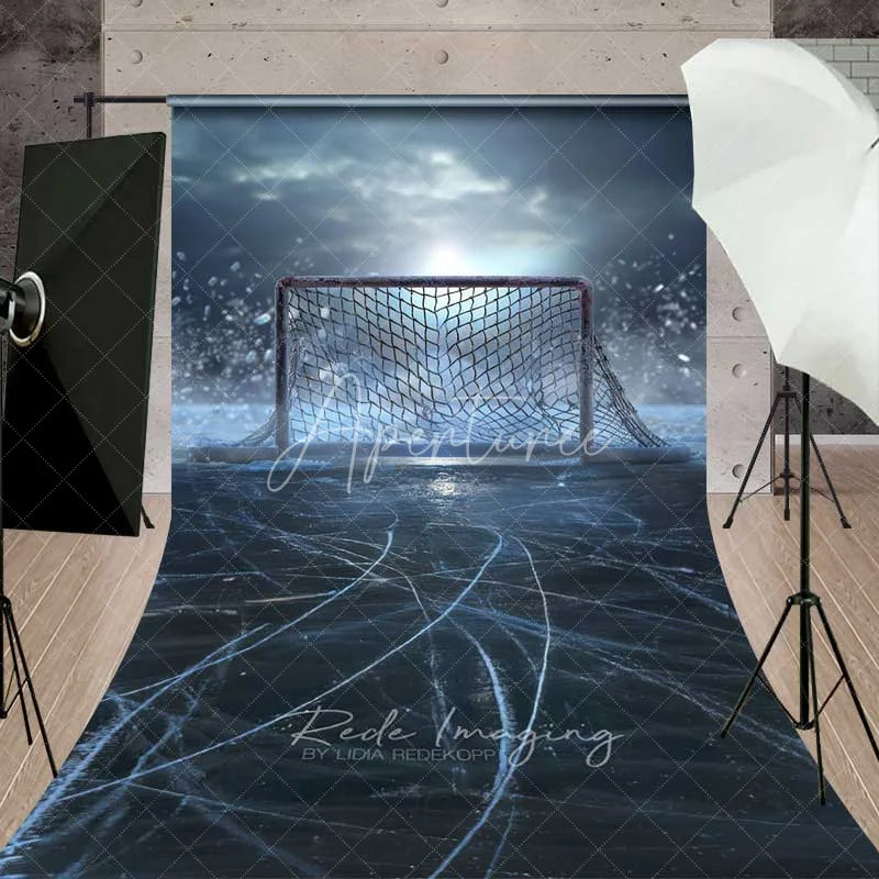 Aperturee - Aperturee Ice Hockey Rink Goal Sweep Photography Backdrop Winter Frozen Sports Competition Photo Background