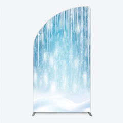 Aperturee - Aperturee Icy Blue Winter Wonderland Half Moon Arch Backdrop Featuring Snowflakes and Icicles for Holiday Decor