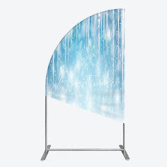 Aperturee - Aperturee Icy Blue Winter Wonderland Half Moon Arch Backdrop Featuring Snowflakes and Icicles for Holiday Decor