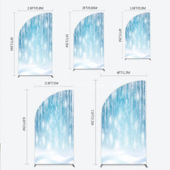 Aperturee - Aperturee Icy Blue Winter Wonderland Half Moon Arch Backdrop Featuring Snowflakes and Icicles for Holiday Decor