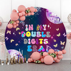 Aperturee - Aperturee In My Double Digits Era Round Backdrop Galaxy Disco Butterfly Decoration 10th Birthday Background