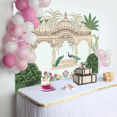 Aperturee Aperturee Indian Temple Green Plants Peacock Birthday Backdrop