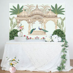 Aperturee Aperturee Indian Temple Green Plants Peacock Birthday Backdrop