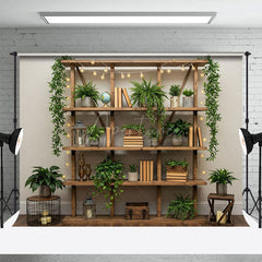 Aperturee - Aperturee Indoor Green Plants Shelves Boho Spring Backdrop