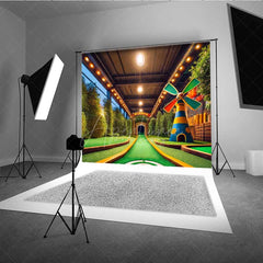 Aperturee Aperturee Indoor Mini Golf Course Photography Backdrop Fun Sports and Games Scenery with Windmill Kids Party Photo Prop