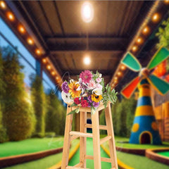 Aperturee Aperturee Indoor Mini Golf Course Photography Backdrop Fun Sports and Games Scenery with Windmill Kids Party Photo Prop