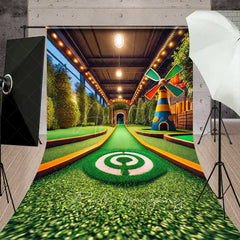 Aperturee Aperturee Indoor Mini Golf Course Sweep Photography Backdrop with Floor Fun Sports Scenery with Windmill Kids Party Photo Prop