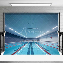 Aperturee - Aperturee Indoor Swimming Pool Lanes Photography Backdrop Blue Water Competition Swim Meet Sports Background