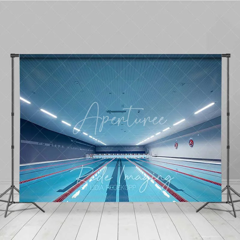 Aperturee - Aperturee Indoor Swimming Pool Lanes Photography Backdrop Blue Water Competition Swim Meet Sports Background