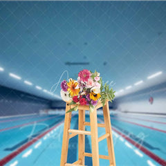 Aperturee - Aperturee Indoor Swimming Pool Lanes Photography Backdrop Blue Water Competition Swim Meet Sports Background