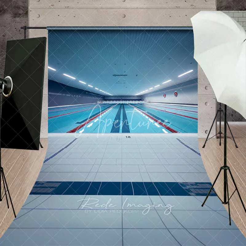 Aperturee - Aperturee Indoor Swimming Pool Lanes Sweep Photography Backdrop Blue Water Competition Sports Photo Studio Prop