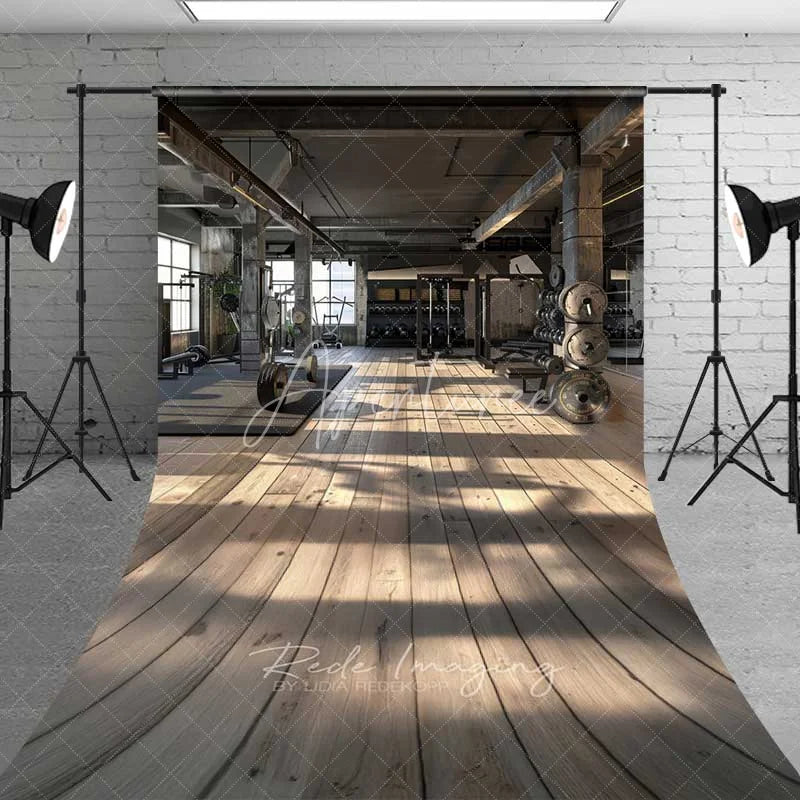 Aperturee - Aperturee Industrial Gym Fitness Room Sweep Photography Backdrop Bodybuilding Weights Wood Floor Photo Studio Prop