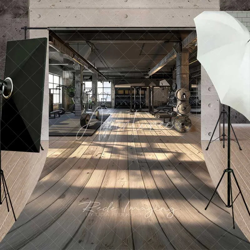 Aperturee - Aperturee Industrial Gym Fitness Room Sweep Photography Backdrop Bodybuilding Weights Wood Floor Photo Studio Prop