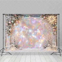 Aperturee - Aperturee Iridescent Holographic Winter Wonderland Photography Backdrop Dreamy Snowflakes and Ornaments Decor