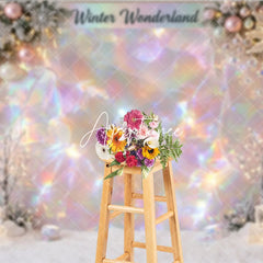 Aperturee - Aperturee Iridescent Holographic Winter Wonderland Photography Backdrop Dreamy Snowflakes and Ornaments Decor