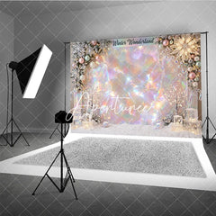Aperturee - Aperturee Iridescent Holographic Winter Wonderland Photography Backdrop Dreamy Snowflakes and Ornaments Decor