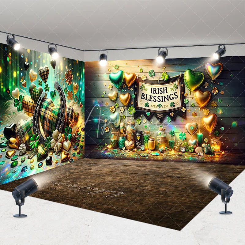 Aperturee - Aperturee Irish Blessings St. Patrick’s Day Room Set Backdrop Green Lucky Clover Horseshoe Party Decoration