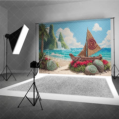 Aperturee - Aperturee Island Adventure Backdrop Tropical Beach Voyager Boat Banner Polynesian Luau Party Supplies Photo Booth Props