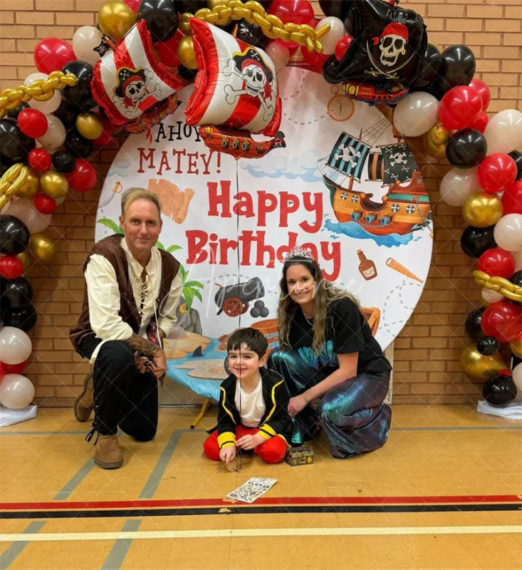 Aperturee - Aperturee Island Treasure Pirate Ship Round Birthday Backdrop
