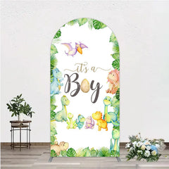 Aperturee - Aperturee It’s a Boy Dinosaur Arch Backdrop for Baby Shower Watercolor Jungle Animals Theme Tropical Dino Party Decor
