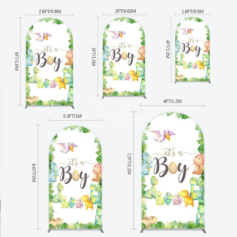 Aperturee - Aperturee It’s a Boy Dinosaur Arch Backdrop for Baby Shower Watercolor Jungle Animals Theme Tropical Dino Party Decor