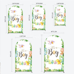 Aperturee - Aperturee It’s a Boy Dinosaur Arch Backdrop for Baby Shower Watercolor Jungle Animals Theme Tropical Dino Party Decor
