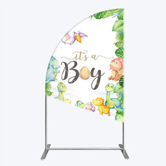 Aperturee - Aperturee It’s a Boy Dinosaur Half Moon Arch Backdrop for Baby Shower Watercolor Jungle Animals Theme Tropical Dino Party Decor