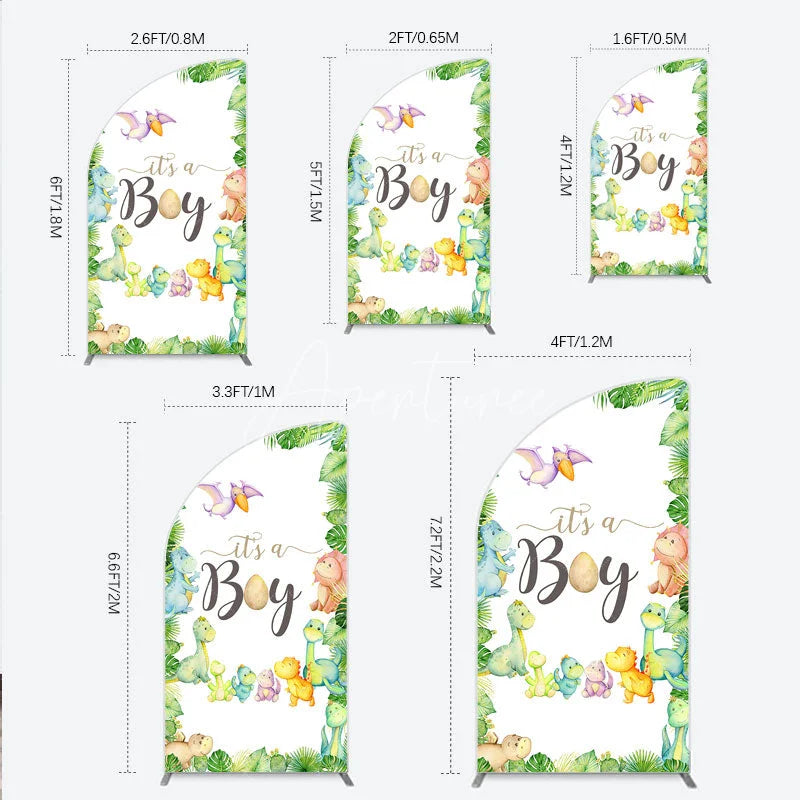 Aperturee - Aperturee It’s a Boy Dinosaur Half Moon Arch Backdrop for Baby Shower Watercolor Jungle Animals Theme Tropical Dino Party Decor