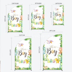 Aperturee - Aperturee It’s a Boy Dinosaur Half Moon Arch Backdrop for Baby Shower Watercolor Jungle Animals Theme Tropical Dino Party Decor
