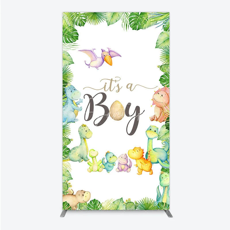 Aperturee - Aperturee It’s a Boy Dinosaur Rectangle Backdrop for Baby Shower Watercolor Jungle Animals Theme Tropical Dino Party Decor