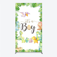 Aperturee - Aperturee It’s a Boy Dinosaur Rectangle Backdrop for Baby Shower Watercolor Jungle Animals Theme Tropical Dino Party Decor