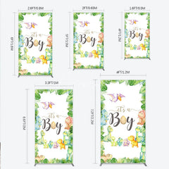 Aperturee - Aperturee It’s a Boy Dinosaur Rectangle Backdrop for Baby Shower Watercolor Jungle Animals Theme Tropical Dino Party Decor