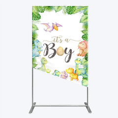 Aperturee - Aperturee It’s a Boy Dinosaur Rectangle Backdrop for Baby Shower Watercolor Jungle Animals Theme Tropical Dino Party Decor