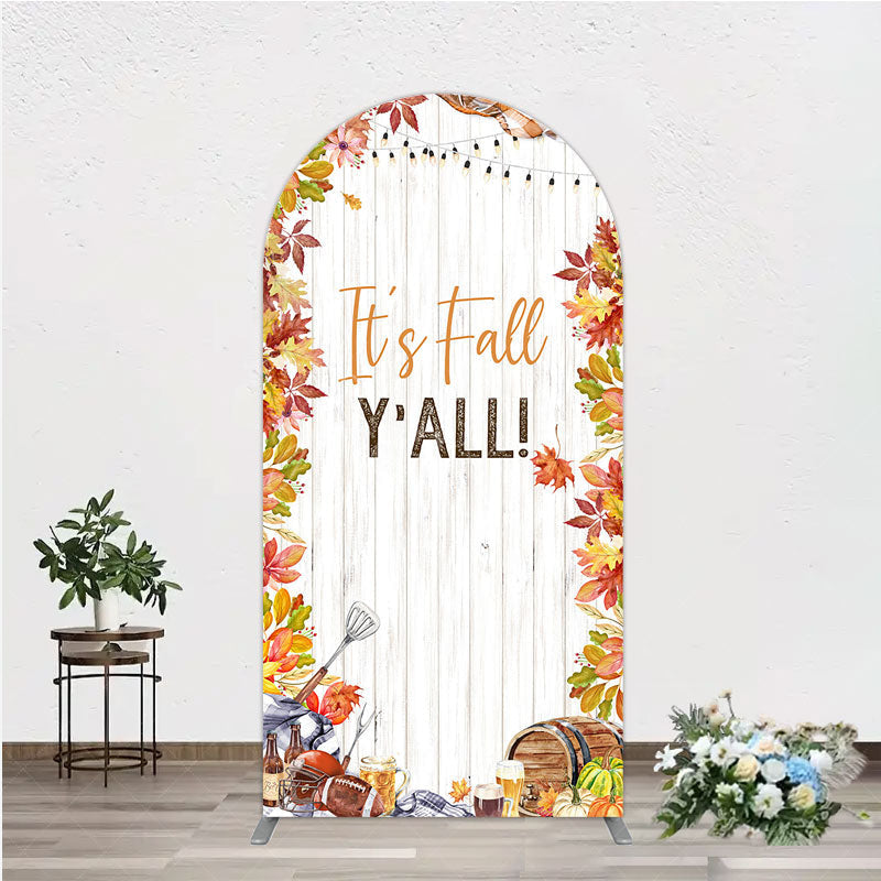 Aperturee - Aperturee It’s Fall Y’all Arch Backdrop for Autumn Party Football and Beer Tailgate Rustic Thanksgiving Decor