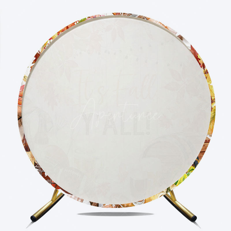 Aperturee - Aperturee It’s Fall Y’all Round Backdrop for Autumn Party Football and Beer Tailgate Theme Rustic Thanksgiving Decor