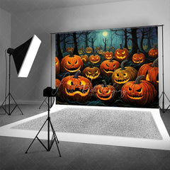 Aperturee Aperturee Jack O’ Lantern Forest Photography Backdrop Spooky Carved Pumpkins in the Woods Dark Halloween Night Photo Prop