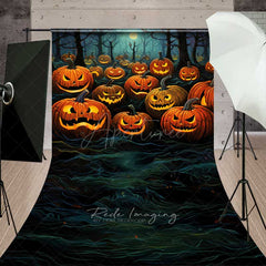 Aperturee Aperturee Jack O’ Lantern Forest Sweep Photography Backdrop with Floor Spooky Carved Pumpkins Dark Halloween Night Photo Prop
