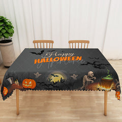 Aperturee - Aperturee Jack O’ Lantern Happy Halloween Rectangle Tablecloth for Spooky and Festive Holiday Party Decorations
