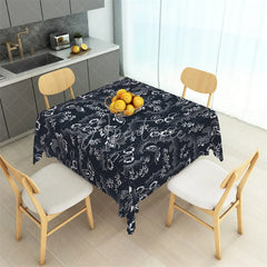 Aperturee - Aperturee Japanese Style White Butterfly and Bamboo Rectangle Tablecloth Navy Blue Oriental Pattern Table Cover