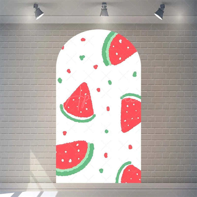 Aperturee - Aperturee Juicy Watermelon Slice Arch Backdrop Fun Cartoon Fruit Design Colorful Party Photo Booth Decor